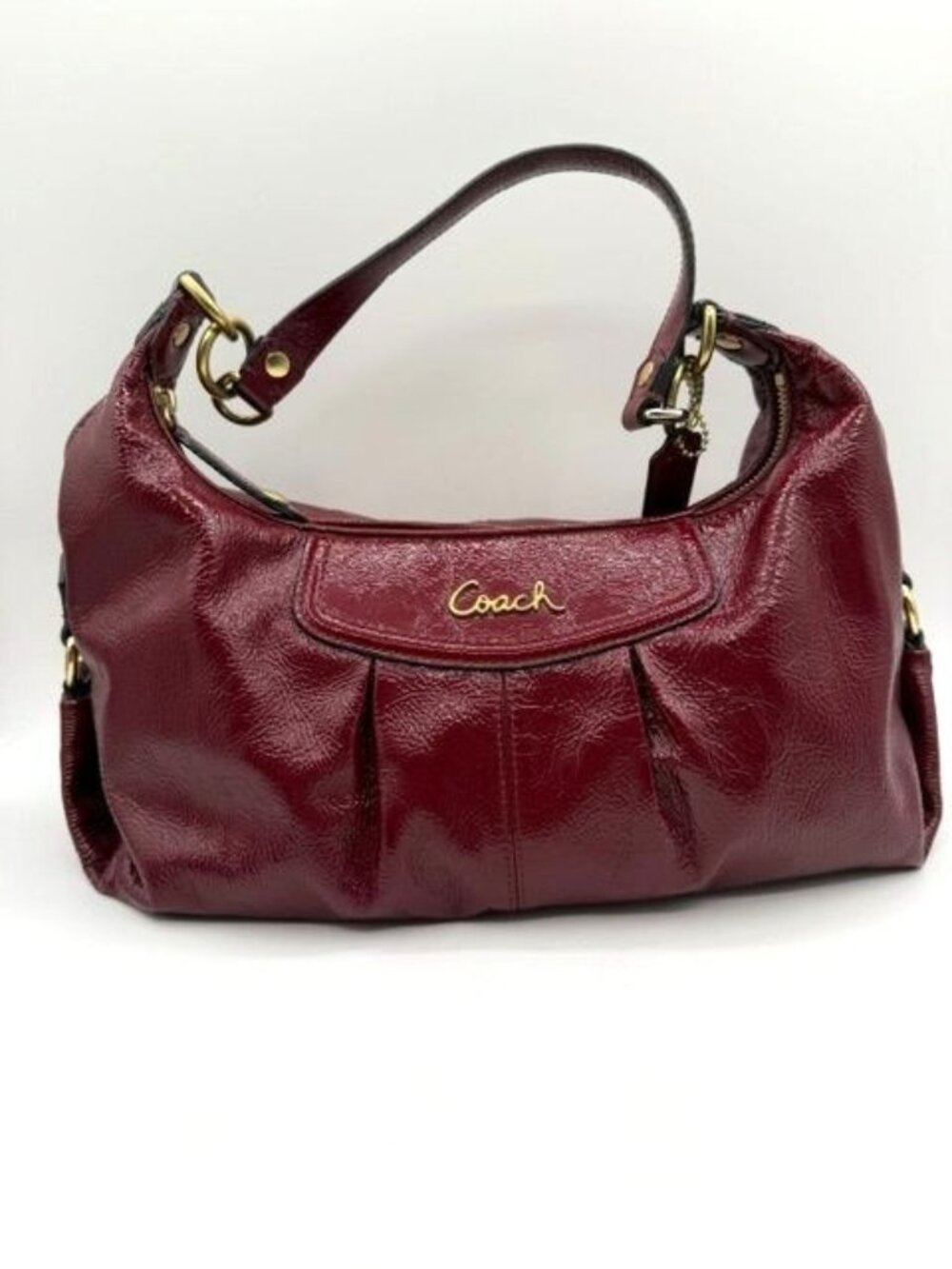 Coach Ashley F20452 Burgundy Patent Leather Hobo Shoulder Bag READ
